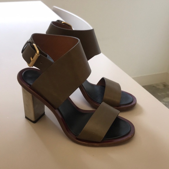 Céline «Bam Bam» Sandals With Metallic Block Heel - Picture 1 of 7